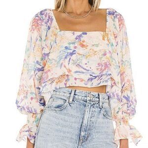 Amanda Uprichard  Kade Top in Floressence Balloon Sleeves Crop